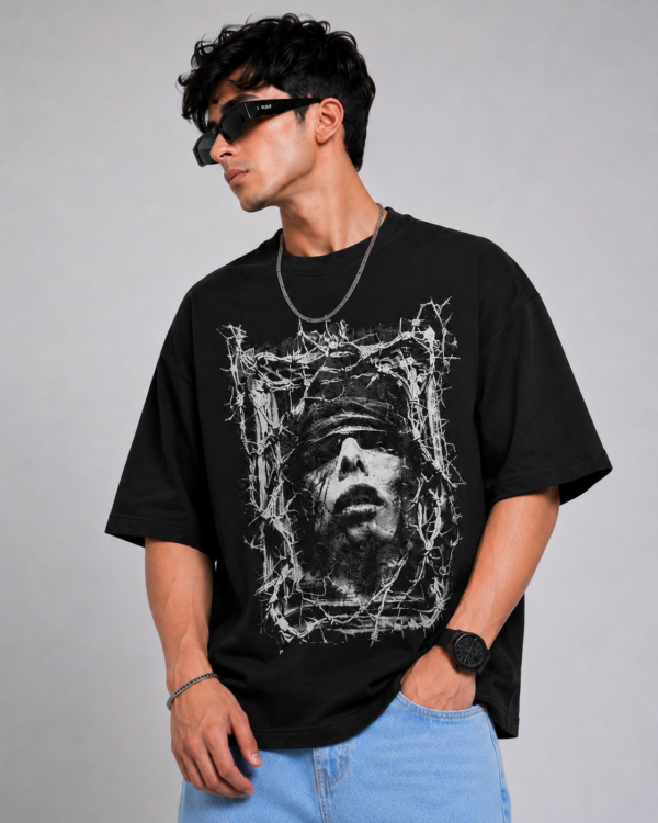 **Oversized T-Shirt for Men – Black Graphic Streetwear T-Shirt | Abstract Print Tee | East Forge**