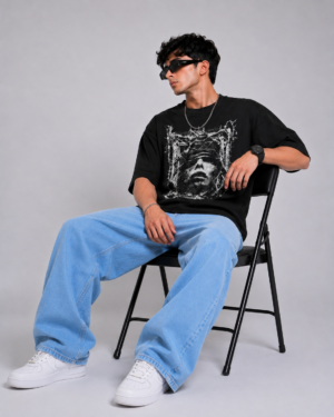**Oversized T-Shirt for Men – Black Graphic Streetwear T-Shirt | Abstract Print Tee | East Forge**