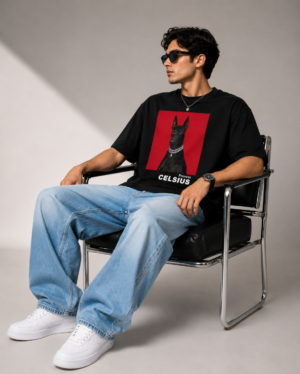 Oversized Black Tshirt for Men – Black Dog Graphic Printed Premium Streetwear T-Shirt