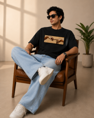 Oversized Black Tshirt for Men – Renaissance Hands Graphic Premium Streetwear T-Shirt