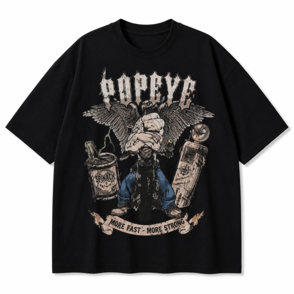 Oversized Black Tshirt for Men | Premium Streetwear Popaye Graphic