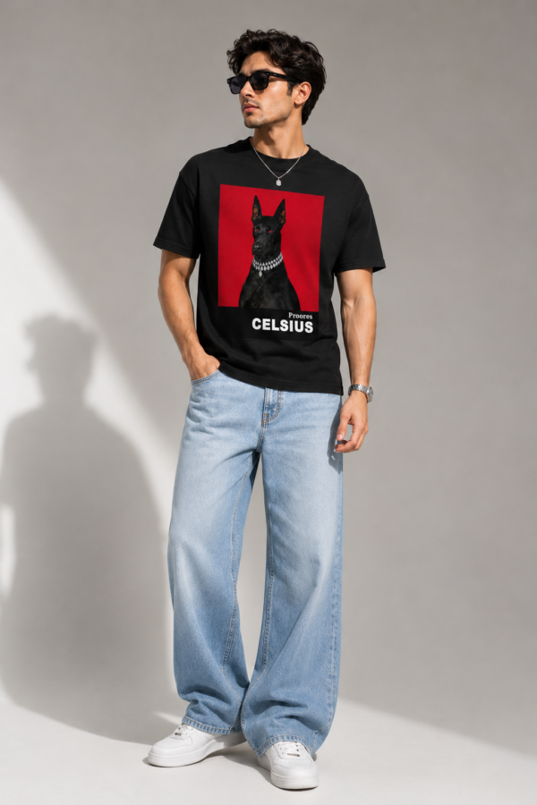 Oversized Black Tshirt for Men – Black Dog Graphic Printed Premium Streetwear T-Shirt